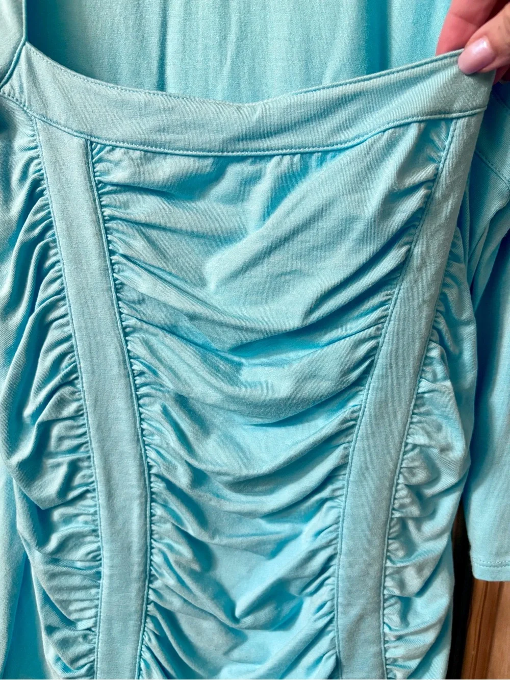 Boston Proper Aqua Ruched Scoop-Neck Top - Size S - EUC